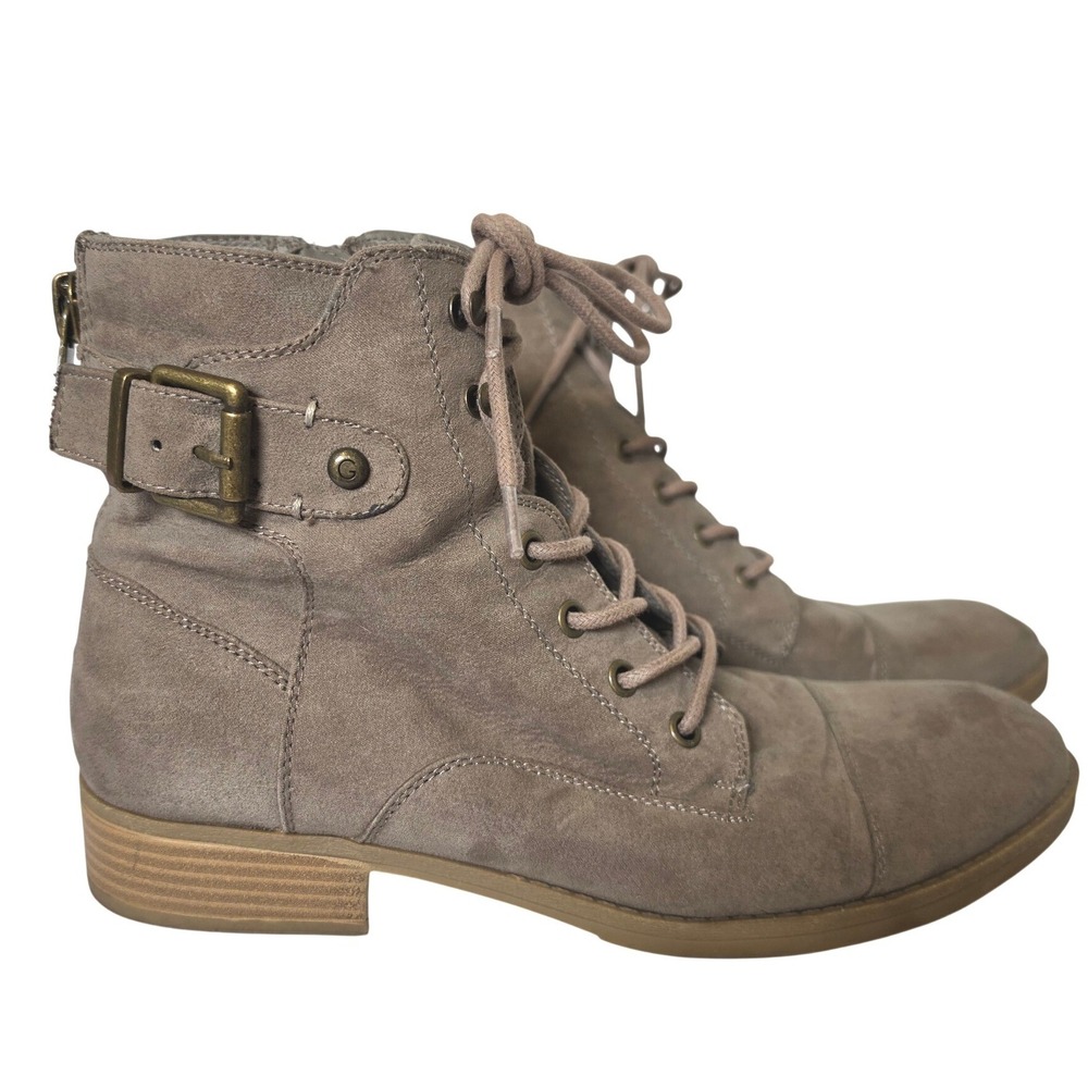 G by Guess Womens Taupe Faux Suede Lace Up Combat Ankle Boots Size 10M